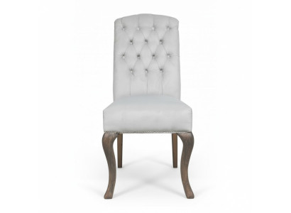Fotele Szary Chesterfield x6 Designerskie drewniane nóżki Luksusowy zestaw 6 sztuk