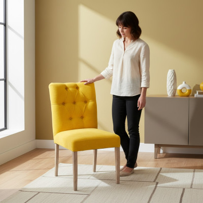 Designerski zestaw Żółty Krzesła Chesterfield Ustawić Krzesło x2