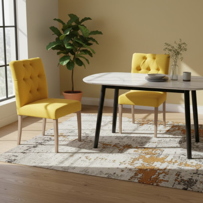 Designerski zestaw Żółty Krzesła Chesterfield Ustawić Krzesło x2