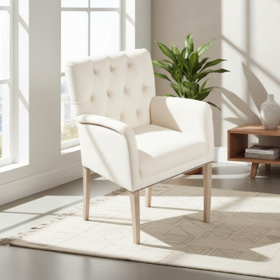 White Chesterfield Siedziba -Ustaw jadalnia Grupa Krzesła x4 Fotele Fotel