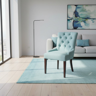 Jasnoniebieski zestaw 4 designerskich krzeseł Fotel Chesterfield, miejsce do siedzenia tapicerowanych