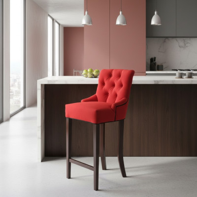 Czerwone stołki barowe Chesterfield Designer Stołek -Zestaw 4 podkładek Zestaw Solidne drewno Krzesła