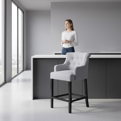 Szary stołek barowy Krzesło barowe Designer Materiał Design Zestaw 8 krzeseł wypoczynkowych