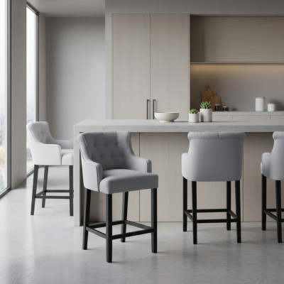 Szary stołek barowy Krzesło barowe Designer Materiał Design Zestaw 8 krzeseł wypoczynkowych