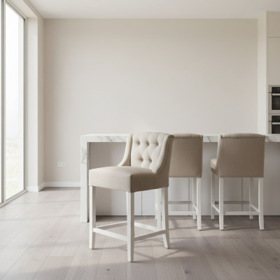 Jasnoszary, designerski stołek barowy Chesterfield, luksusowy, jednoosobowy fotel
