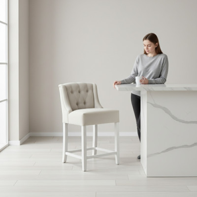 Beżowe stołki barowe Krzesła barowe Zestaw 10 krzeseł barowych Material Design Chesterfield Krzesła