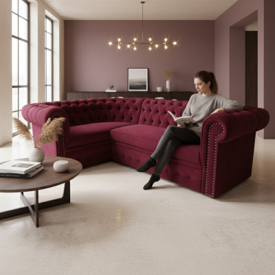 Narożnikowa kanapa Chesterfield Podkładka sofa Zestaw narożny Aksamit Podkładka siedziska Sofy Narożnik
