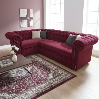 Narożnikowa kanapa Chesterfield Podkładka sofa Zestaw narożny Aksamit Podkładka siedziska Sofy Narożnik