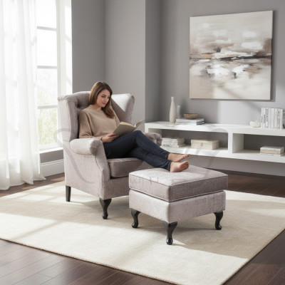 Stołek Beżowy Designerski Luksusowy Stołek Podkładka Siedziba Włókienniczy Relaks Side Sofa