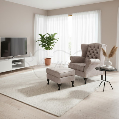 Stołek Beżowy Designerski Luksusowy Stołek Podkładka Siedziba Włókienniczy Relaks Side Sofa