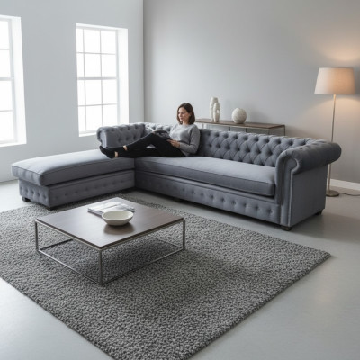 Aksamit Narożnikowa kanapa Chesterfield Włókienniczy Materiał Narożnik Sofa Podkładka Sofa Zestaw narożny