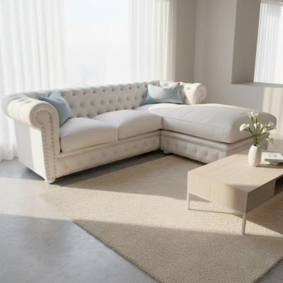 Sofa Aksamit Narożnikowa kanapa Chesterfield Włókienniczy Materiał Narożnik Podkładka Couch Zestaw narożny