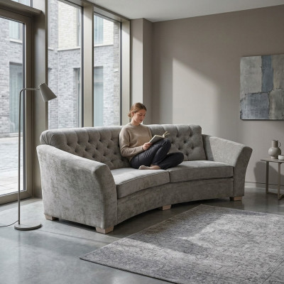 Sofa Trzyosobowa Pół Okrągły Chesterfield Podkładka Sofa Kanapy Beżowa
