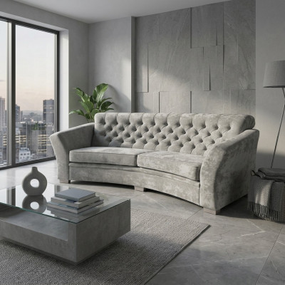 Sofa Trzyosobowa Pół Okrągły Chesterfield Podkładka Sofa Kanapy Beżowa