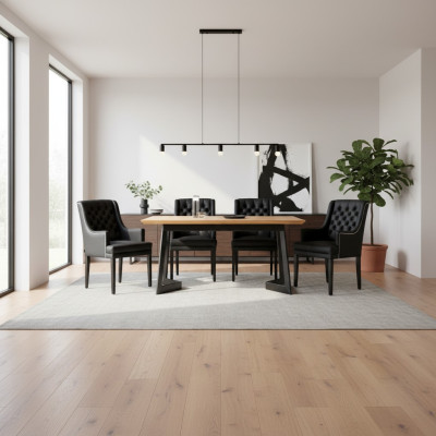 Nowoczesny owalny stół do jadalni Designerski czarny Chesterfield Krzesła 7-częściowy. ustawić
