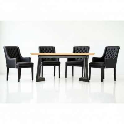 Nowoczesny owalny stół do jadalni Designerski czarny Chesterfield Krzesła 7-częściowy. ustawić