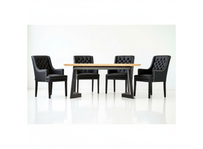Nowoczesny owalny stół do jadalni Designerski czarny Chesterfield Krzesła 7-częściowy. ustawić