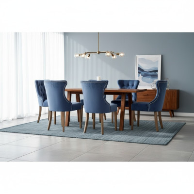 Prostokątny drewniany stół designerski x6 Chesterfield Blue Krzesła 7szt. Grupa jadalna