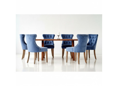 Prostokątny drewniany stół designerski x6 Chesterfield Blue Krzesła 7szt. Grupa jadalna