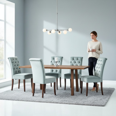 Nowoczesna jadalnia Chesterfield Ustaw Luksusowy Stół obiadowy x6 Chesterfield Krzesza