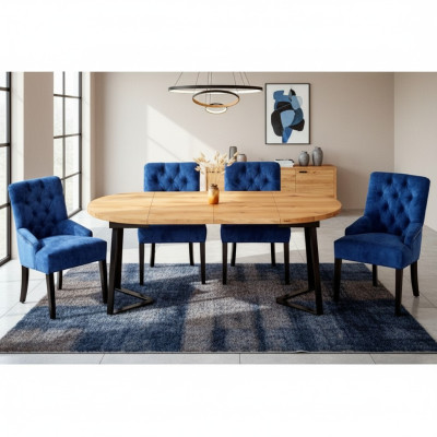 Brązowo-niebieska jadalnia Meble designerskie Drewno Stół obiadowy z 6x Podkładką krzesła Chesterfield