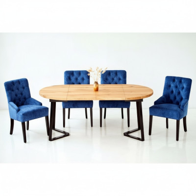 Brązowo-niebieska jadalnia Meble designerskie Drewno Stół obiadowy z 6x Podkładką krzesła Chesterfield