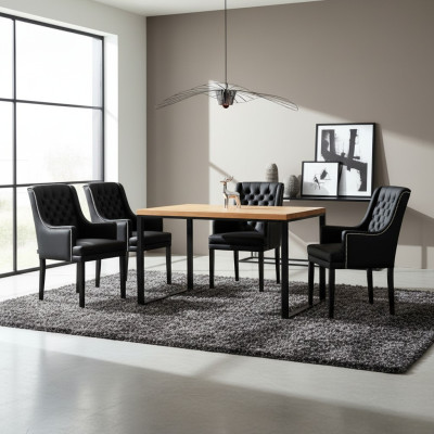 Brązowy metalowy stelaż do jadalni Tabela Designer x6 Krzesła tapicerowane Chesterfield 7 sztuk. ustawić