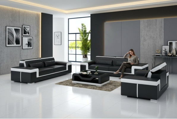 Design Couch Podkładka Sofy Skóra Nowoczesny Zestaw sofowy 3+1 miejsce do siedzenia Kompletny Zestaw Nowy