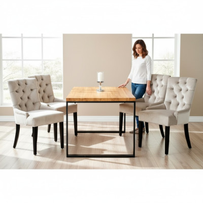 Jadalnia prostokątna brązowa Tabela Modern White x6 Chesterfield Krzesła