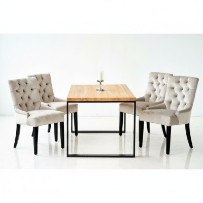 Jadalnia prostokątna brązowa Tabela Modern White x6 Chesterfield Krzesła