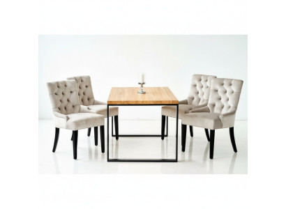 Jadalnia prostokątna brązowa Tabela Modern White x6 Chesterfield Krzesła