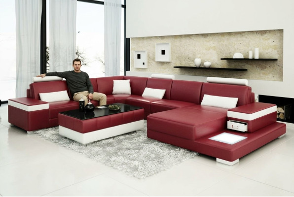 Skórzana sofa kanapa Żywy krajobraz Narożnikowa kanapa Ustaw Design Nowoczesna Sofa Light USB