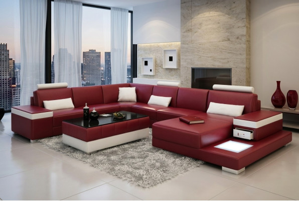 Skórzana sofa kanapa Żywy krajobraz Narożnikowa kanapa Ustaw Design Nowoczesna Sofa Light USB