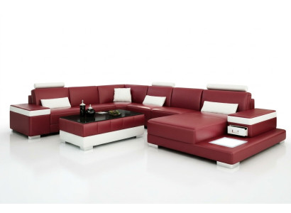 Skórzana sofa kanapa Żywy krajobraz Narożnikowa kanapa Ustaw Design Nowoczesna Sofa Light USB