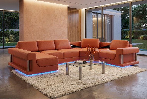 Skórzana sofa Żywy krajobraz Couch Narożnikowa kanapa Narożnik Ustaw Design Nowoczesna Sofa z USB