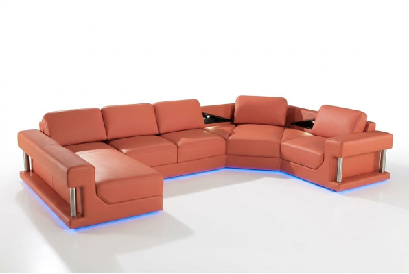 Skórzana sofa Żywy krajobraz Couch Narożnikowa kanapa Narożnik Ustaw Design Nowoczesna Sofa z USB