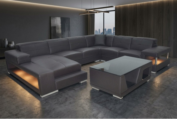 Skórzana sofa Narożnik Żywy krajobraz Ustawić Design Nowoczesna Narożnikowa kanapa Sofa Kształt U z USB