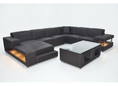 Skórzana sofa Narożnik Żywy krajobraz Ustawić Design Nowoczesna Narożnikowa kanapa Sofa Kształt U z USB