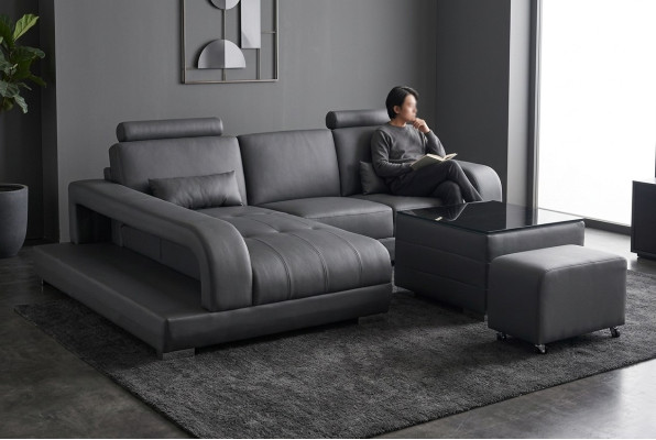 XXL Kanapa Skóra Żywy krajobraz Ustawić Design Nowoczesna sofa w kształcie litery L z USB Tabela