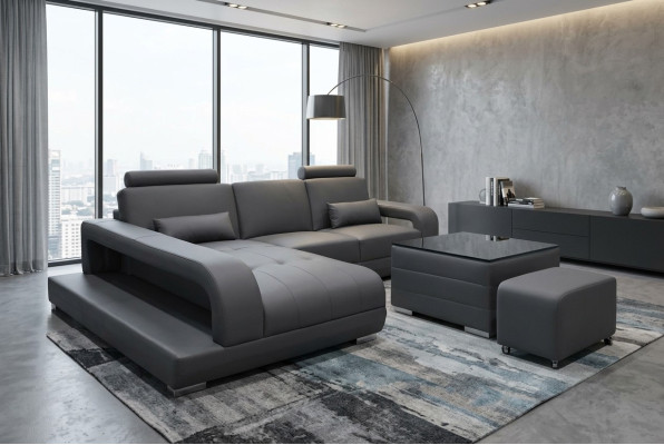 XXL Kanapa Skóra Żywy krajobraz Ustawić Design Nowoczesna sofa w kształcie litery L z USB Tabela
