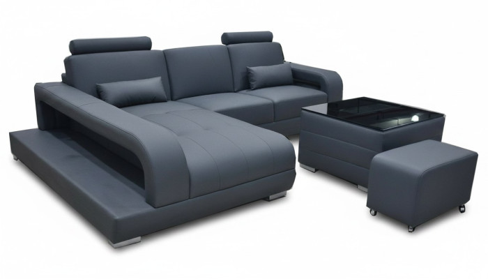 XXL Kanapa Skóra Żywy krajobraz Ustawić Design Nowoczesna sofa w kształcie litery L z USB Tabela
