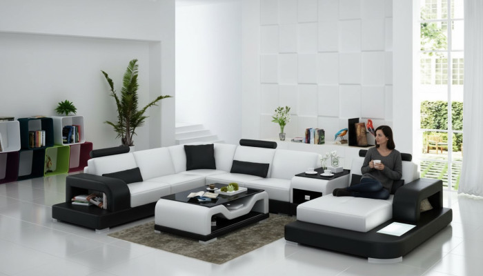 Skórzana sofa kanapa Żywy krajobraz Narożnik kanapa Narożnik Ustaw Design Nowoczesna Sofa z USB