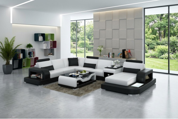 Skórzana sofa kanapa Żywy krajobraz Narożnik kanapa Narożnik Ustaw Design Nowoczesna Sofa z USB