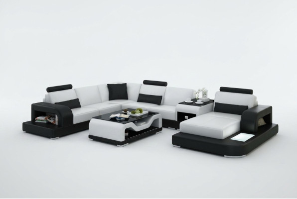 Skórzana sofa kanapa Żywy krajobraz Narożnik kanapa Narożnik Ustaw Design Nowoczesna Sofa z USB