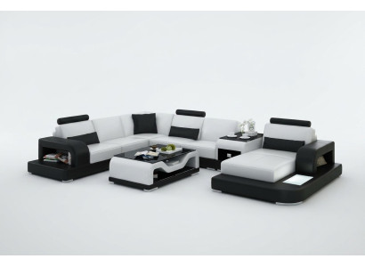 Skórzana sofa kanapa Żywy krajobraz Narożnik kanapa Narożnik Ustaw Design Nowoczesna Sofa z USB