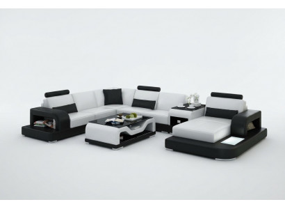 Skórzana sofa kanapa Żywy krajobraz Narożnik kanapa Narożnik Ustaw Design Nowoczesna Sofa z USB