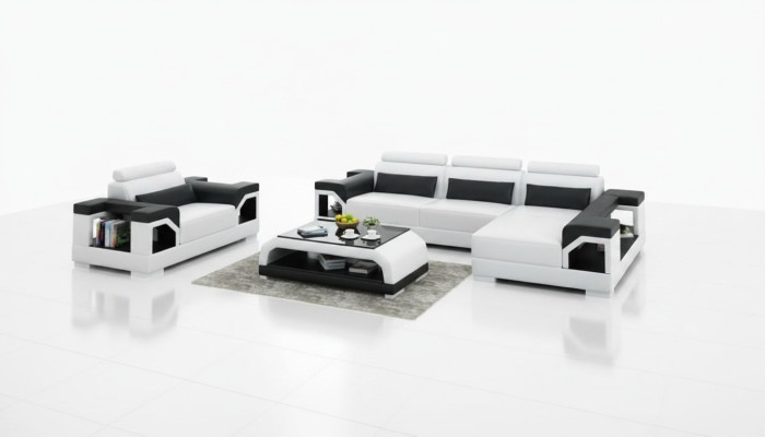 Skórzana sofa z USB Żywy krajobraz Narożnikowa kanapa +Fotel Narożnik Ustawić Design Modern Sofa
