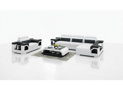 Skórzana sofa z USB Żywy krajobraz Narożnikowa kanapa +Fotel Narożnik Ustawić Design Modern Sofa