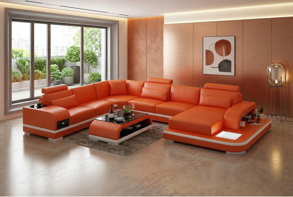 Sofa skórzana kanapa Żywy krajobraz Narożnikowa kanapa Narożnik Ustaw Design Nowoczesna Sofa +USB Nowość
