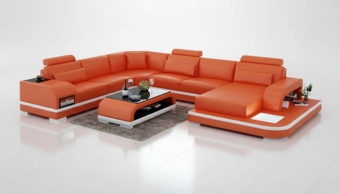 Sofa skórzana kanapa Żywy krajobraz Narożnikowa kanapa Narożnik Ustaw Design Nowoczesna Sofa +USB Nowość